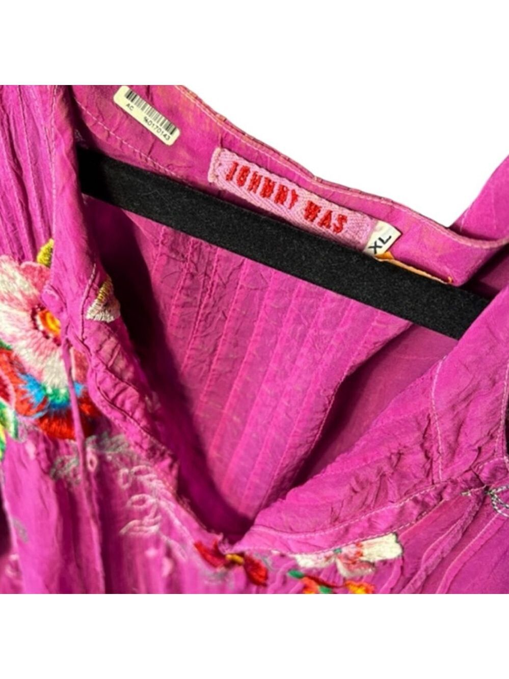Johnny Was XL (21” PTP) Fuchsia Multicolor Floral Embroidered Tunic Blouse - Picture 5 of 6